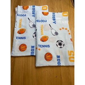 Sports Theme Curtain 2 Panels Blue Kids 84" x 55" Baseball Basketball Tennis